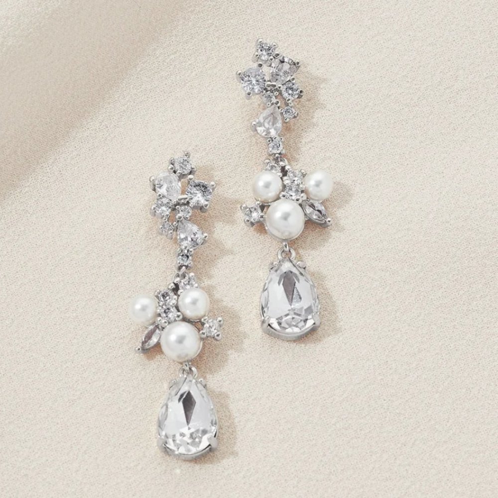 Olive & Piper Blair Drops Earrings - Rhinestone/Silver/Bridal